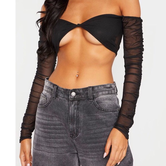 black mesh ruched top